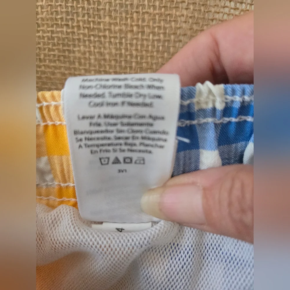 Boy's Wonder Nation Yellow Blue Gingham Seersucker Swim Trunks Size 8 - Picture 9 of 11